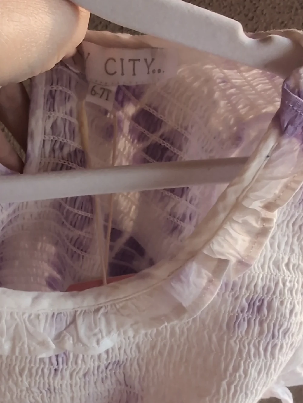 Girls Ivy City Jasmine Lavender Tie-Dye Smocked Puff Sleeve Dress 100% Cotton